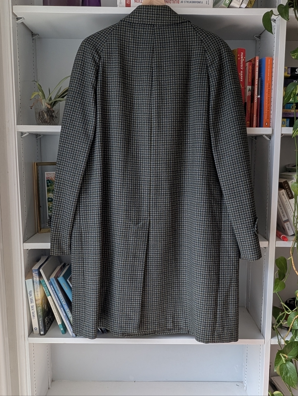 Vintage Men's Classic Houndstooth Wool Overcoat Jacket Black Gray Size Large - Picture 5 of 12